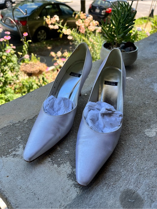 Stuart Weitzman Shoes - Stuart Weitzman Satin Pointed-Toe Pumps in Pearl